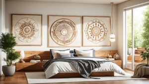 Mit Holz eingerichtetes Feng Shui Schlafzimmer welches die Regeln von Feng Shui für mehr Harmonie widerspiegelt